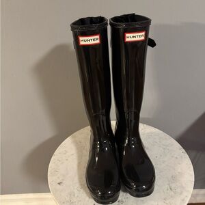 Hunter Glossy Black Tall Boots